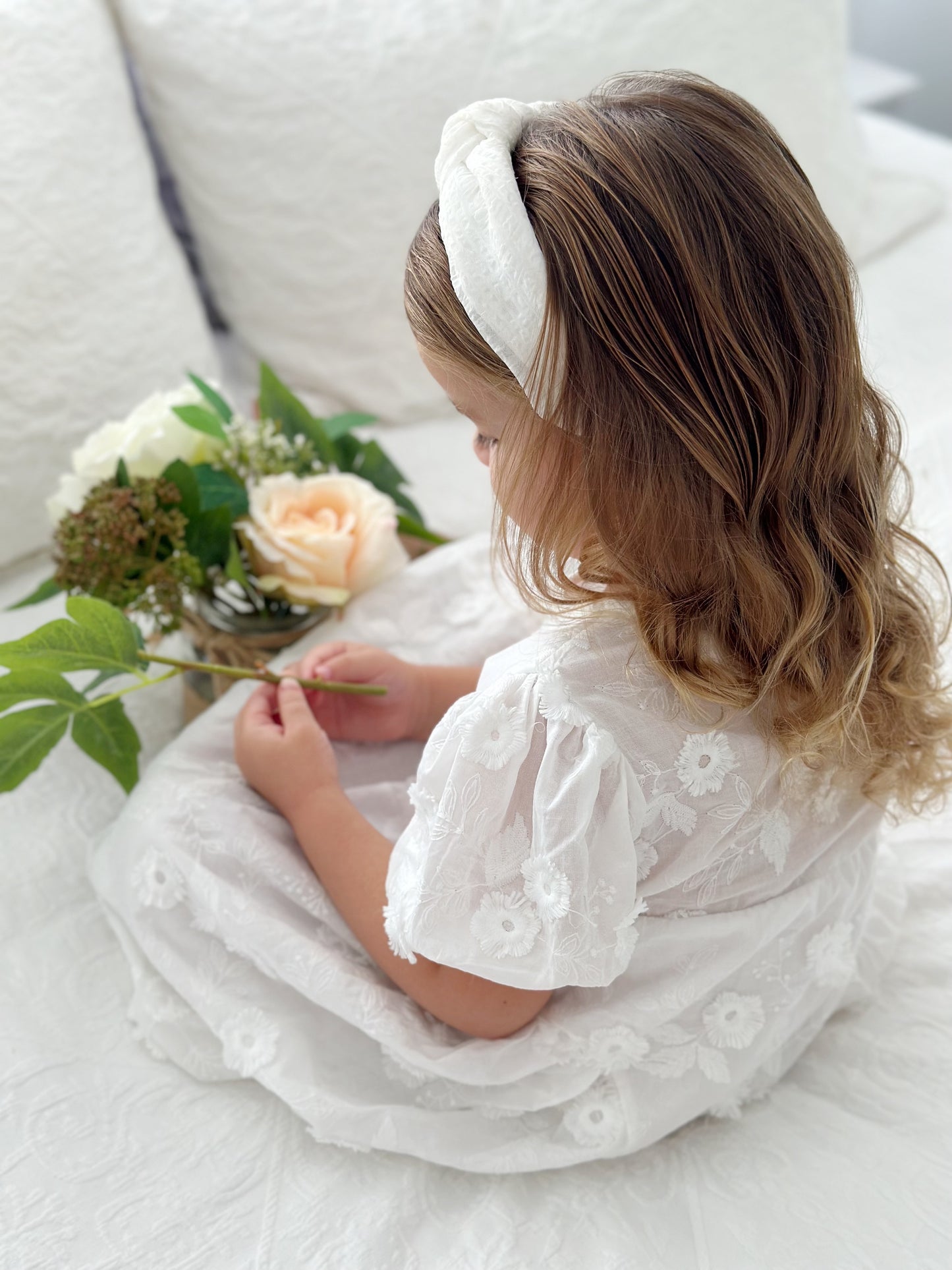 Milky Mae Elaina Dress in cotton fabric with delicate embroidered flowers