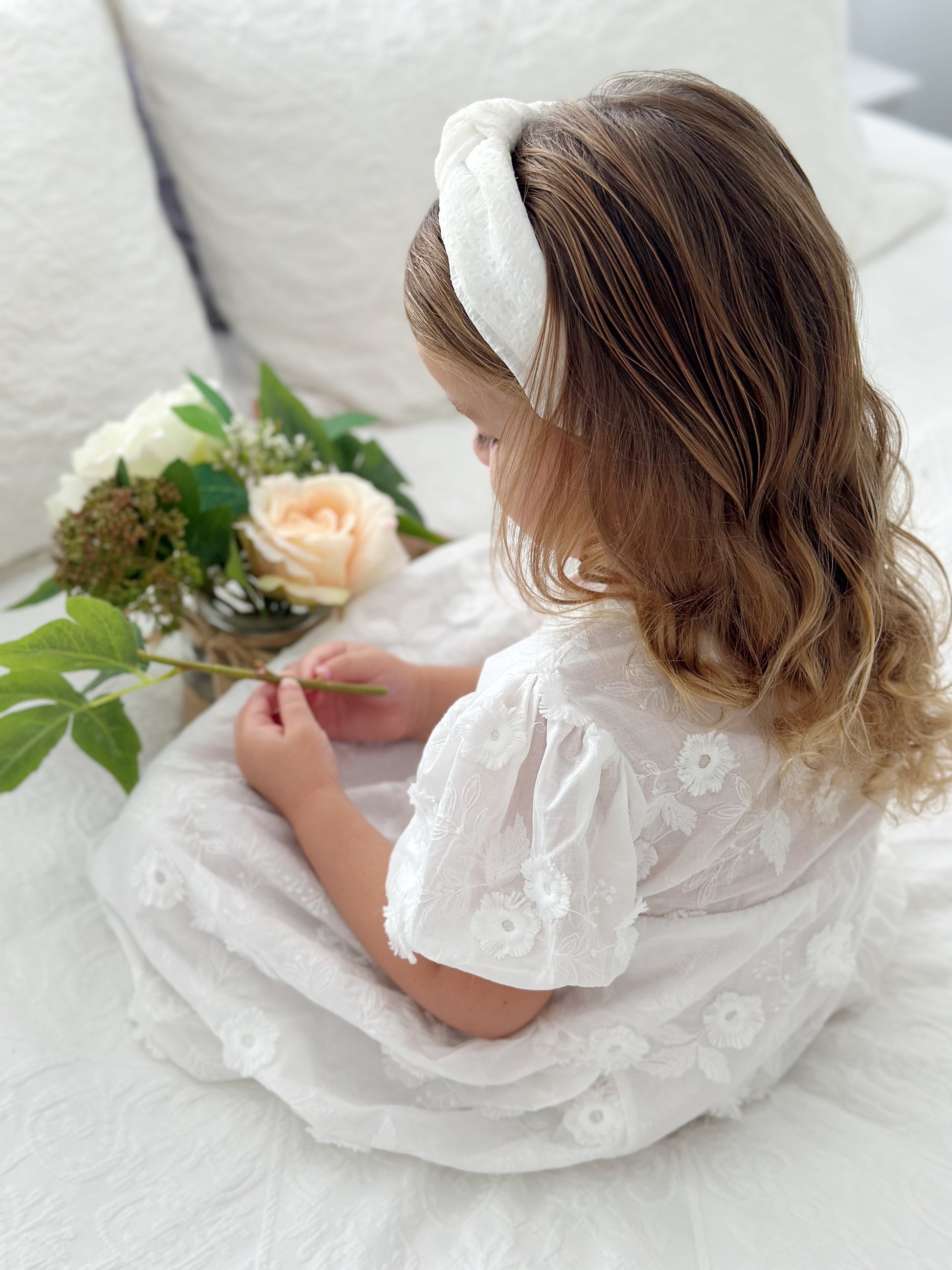 Milky Mae Elaina Dress in cotton fabric with delicate embroidered flowers