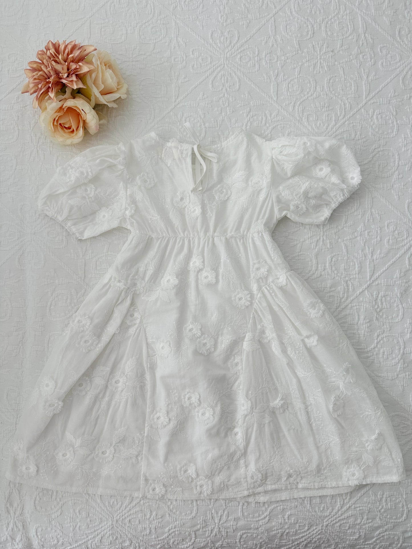 Milky Mae Elaina Dress in cotton fabric with delicate embroidered flowers