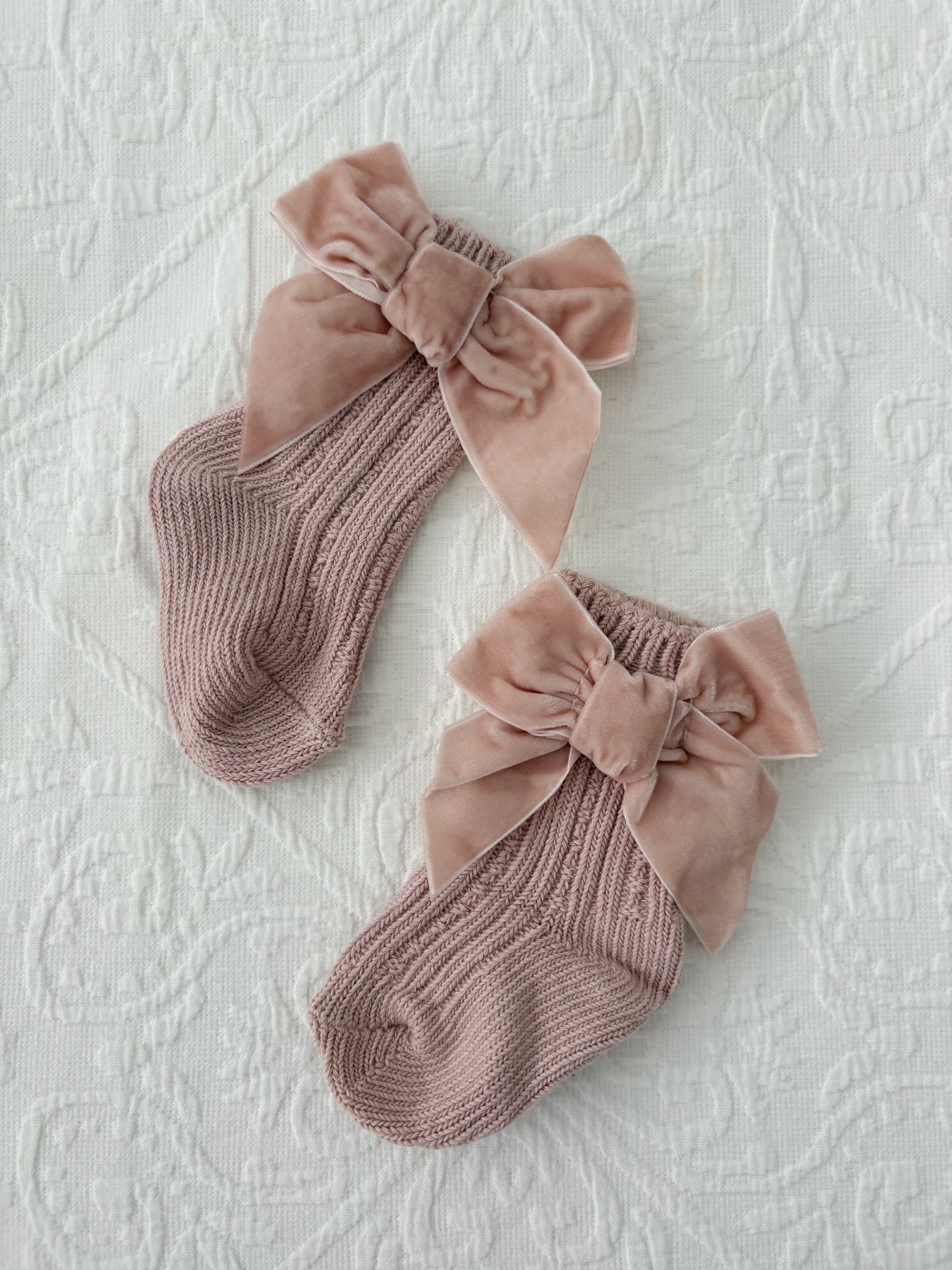 Velvet Bow Socks (Blush)