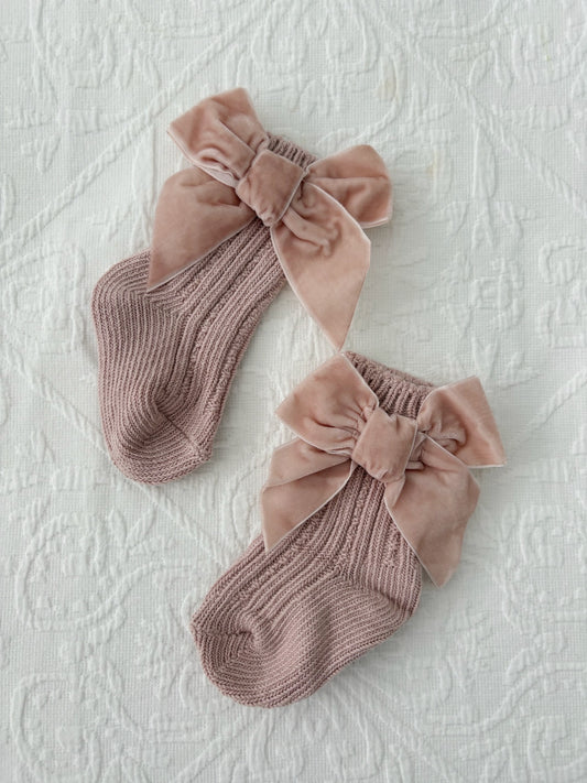Velvet Bow Socks (Blush)