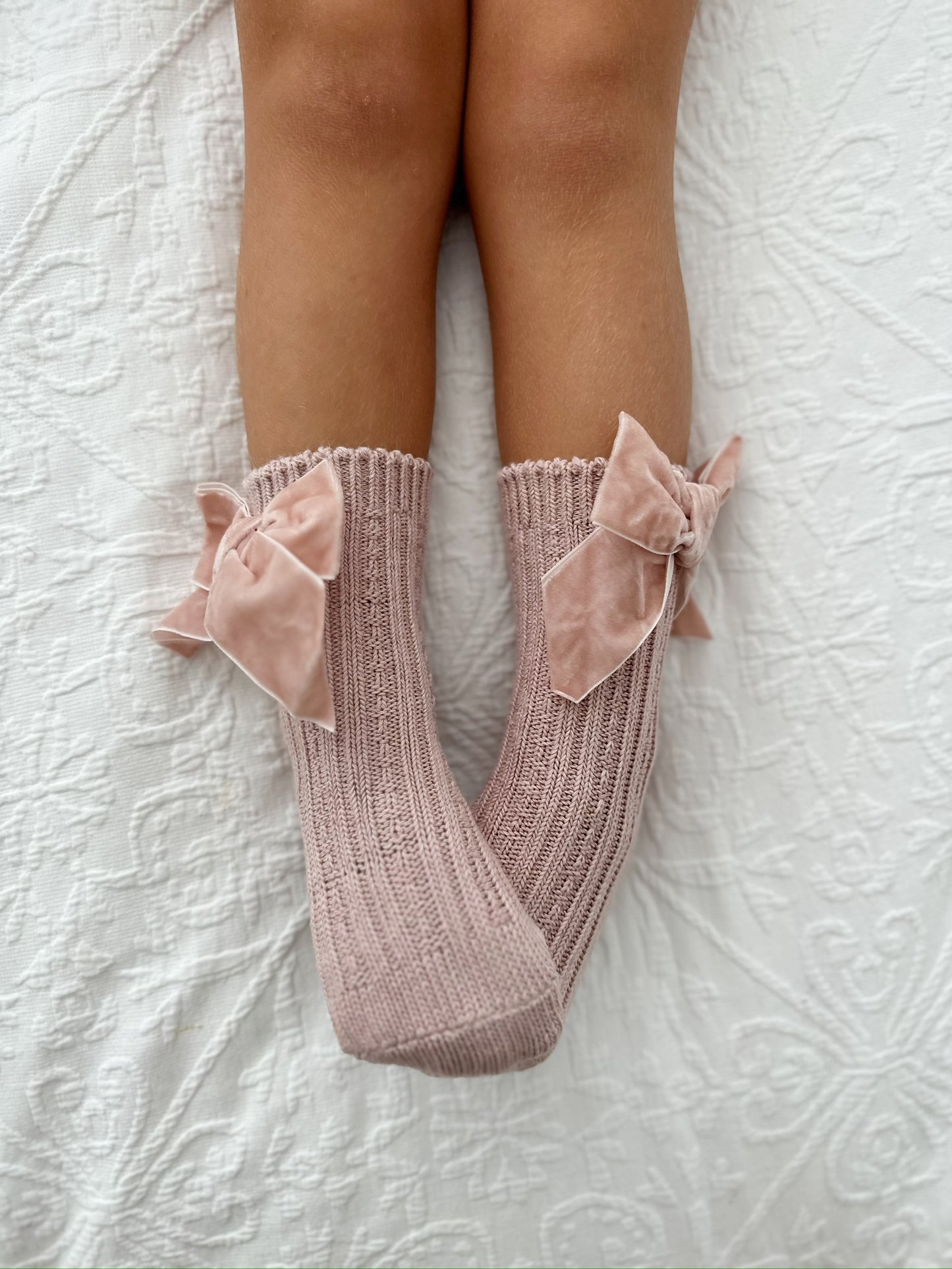 Velvet Bow Socks (Blush)