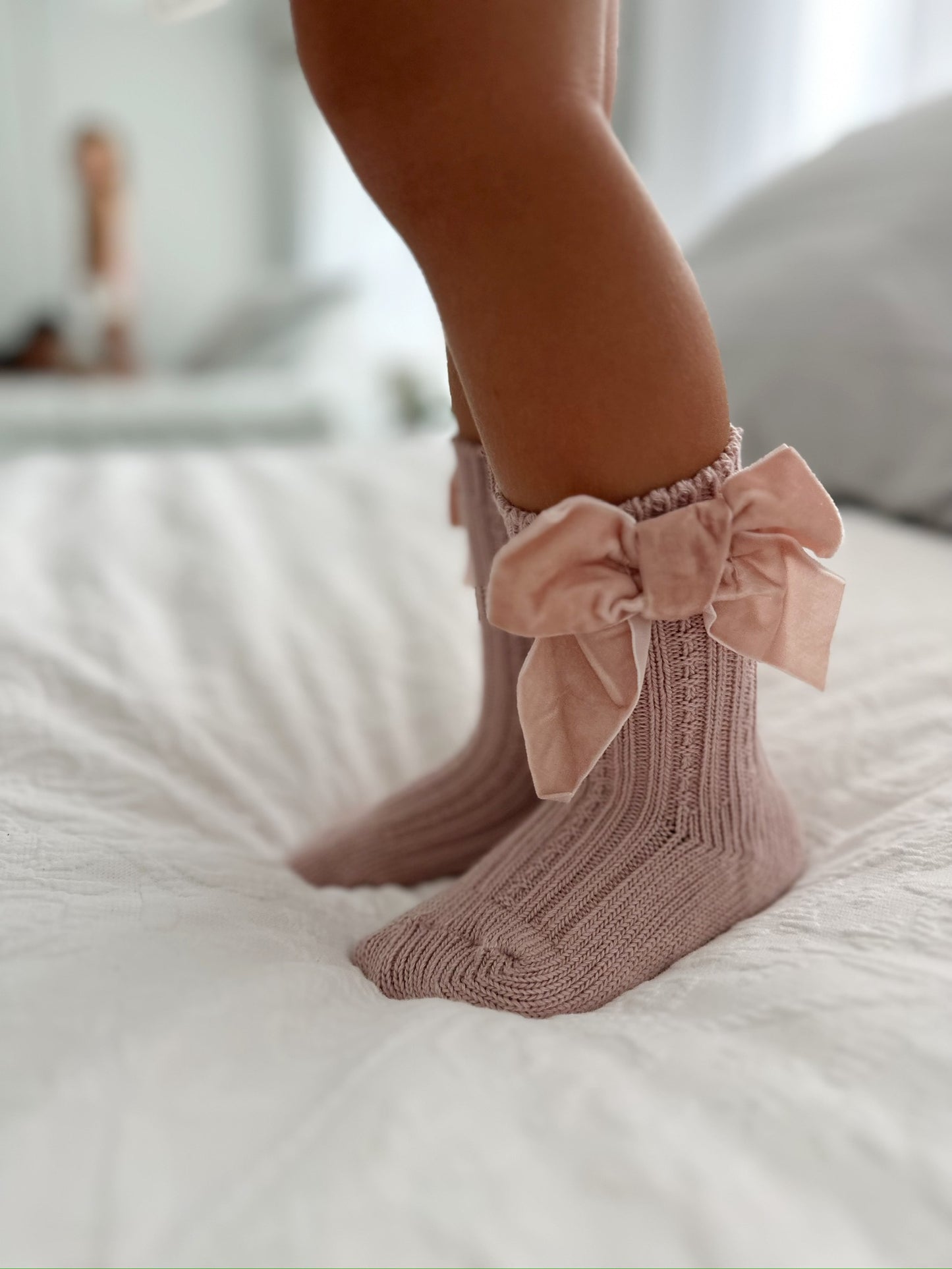 Velvet Bow Socks (Blush)